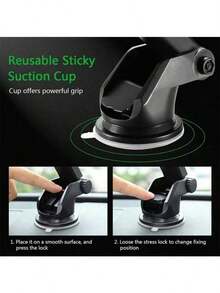 1pc Adjustable Suction Cup Car Phone Holder Multi-Function Extendable Navigation Bracket Suitable For Cars Desktops Fits Smartphones Up To 18.41cm Max Spring Gift - Black B - View 5