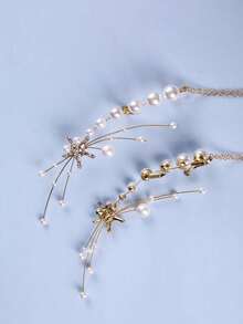 2件套优雅水晶花朵发夹，新娘婚礼头饰，派对场合发饰 - 金色 - 查看 4