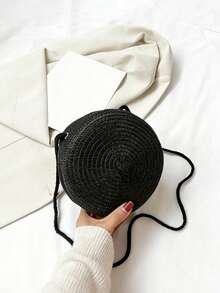 1个圆形编织草编斜挎包，迷你单肩包，轻便沙滩包，带拉链，适合女孩、青少年、旅行者、海滩、旅行、暑假、野餐、户外音乐节、派对等场合。 - 圓草編 - 查看 8