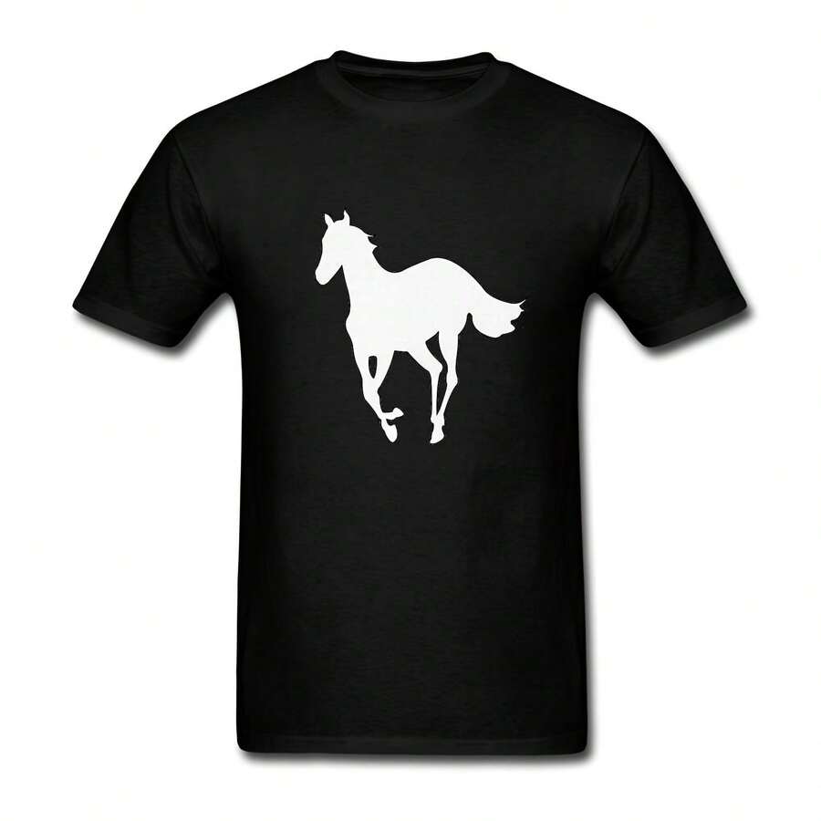 TILLASUN Men's White Pony T-Shirt Size L Black All Seasons,220g Pure Cotton Single-Sided Printed Crew Neck Short-Sleeved T-Shirt,Unisex Top,Base Layer - 顏色4 - 查看 1