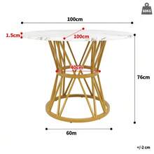 Dining Set (5 Pieces), Including A Table And Four Chairs, A Modern Kitchen Set, A 100cm Diameter Round Table With Metal Legs And Marble Effect MDF Top, And Grey Velvet Dining Chairs. - Grey - View 3