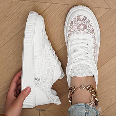 2026新款春夏花卉蕾丝镂空女士休闲运动鞋，轻便透气运动鞋，时尚滑板鞋，软底跑步鞋
