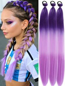 3条/包 26英寸红紫色编织假发，带松紧带，女士夹式接发，合成渐变色编织马尾辫 - 彩色 - 查看 16