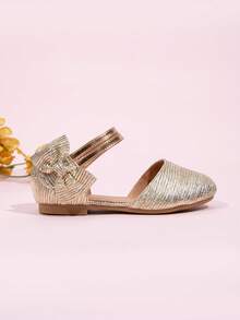 春季新款女童休闲蝴蝶结魔术贴平底舞蹈鞋 - 金色 - 查看 2