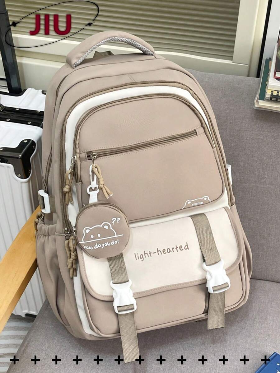 Multi-Compartment Letter Print Nylon Backpack, Fits 15.6" Laptop, Multi-Pocket Lightweight Student Bookbag, Multipurpose Commuter Bag, Large Capacity Travel Bag, Suitable For Students, Middle/High Schoolers, Nurses, Teachers, Business Professionals, For Commuting, Shopping, Dating, Hiking, Workout, Work, Birthday/Holiday Gift