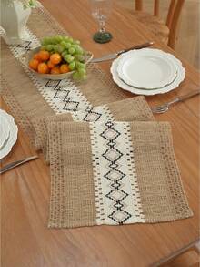 1pc Bohemian Style Tablecloth, Home Dining Table Decor Table Runner, Rustic Vintage Tablecloth Decor, Suitable For Living Room, Holiday, Bridal Shower Gift - Brownish Black - View 8