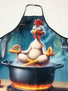 1pc Kung Fu Chicken Pattern Creative Personalized Kitchen Anti-Fouling Apron - Orange - View 5