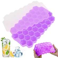 1 khay làm đá hình tổ ong 37 ô, khuôn làm đá bằng silicon tái sử dụng có nắp đậy, máy làm đá thủ công tự làm, nhiều màu sắc để lựa chọn - Màu tím - Xem 3