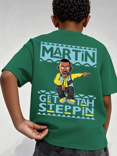 Camiseta de cuello redondo con estampado de letra minimalista y gráfico de niño, nueva moda de verano para adolescentes