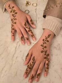 2 piezas Tatuajes temporales de hojas negras, resistentes al agua, diseño minimalista, adecuados para personas de moda, tatuaje falso para la mano - Multicolor - Ver 3