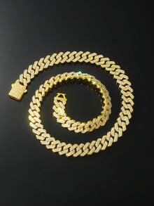 1套男士全钻菱形拼接链项链和手链 - Style A - 查看 7