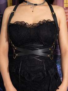 1pc Women's Black Sexy Gothic Style Gold Double Bar Criss-Cross Suspender, Suitable For Halloween Party Or Daily Commute Outfit - Black - View 4