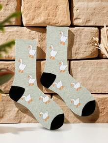 1 đôi tất nam thời trang, kiểu dáng thường ngày, họa tiết hình vịt, dài đến bắp chân, thích hợp để mang hàng ngày. - Màu Xám nhạt - Xem 3