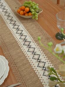 1pc Bohemian Style Tablecloth, Home Dining Table Decor Table Runner, Rustic Vintage Tablecloth Decor, Suitable For Living Room, Holiday, Bridal Shower Gift - Brownish Black - View 6