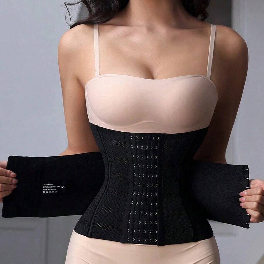 Women Waist Trainer Corsets Hook Loop Tummy Mesh Girdle Belt Cincher Gym Accessories - màu đen - Xem 1