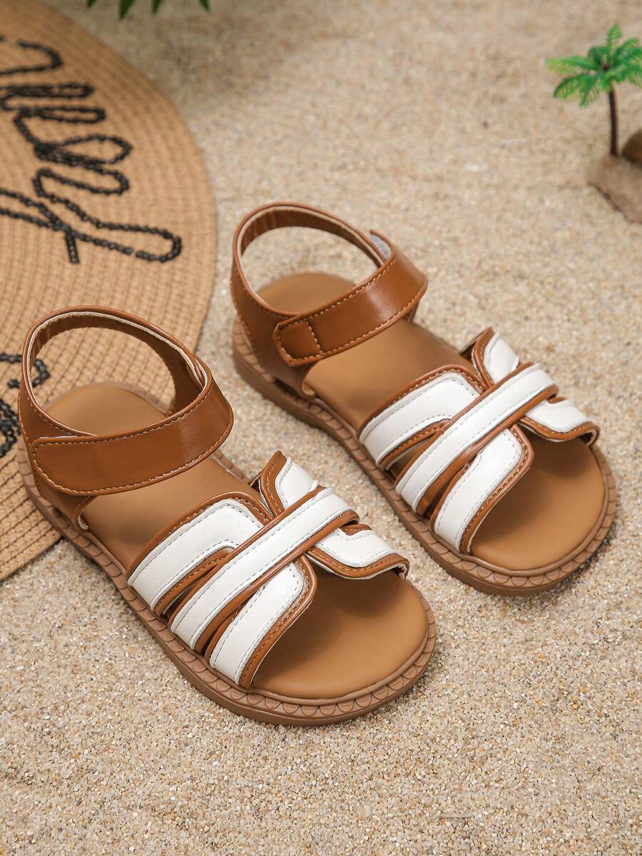 Dép xăng đan chéo màu nâu trắng cho bé gái, chống trơn trượt, hở mũi, thích hợp đi biển mùa hè. - màu nâu - Xem 1