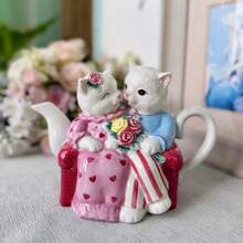 Handmade Ceramic 3D Sculpture And Hand-Painted Cute Cat Teapot, Coffee Pot, Couple Cups, Tea Cups, Suitable As Christmas, Valentine's Day, Mother's Day And Birthday Gifts - Multicolor - View 4
