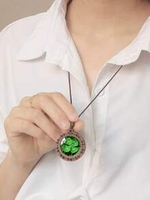 Mặt dây chuyền hình cỏ bốn lá kiểu cổ điển, dây chuyền gỗ màu xanh lá cây may mắn, phong cách Bohemian, quà tặng cho Ngày Thánh Patrick, Giáng sinh, Ngày Valentine, Ngày của Mẹ. - màu xanh lá - Xem 8