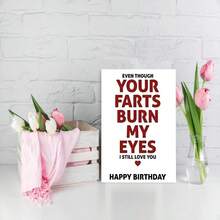 一张搞笑的“你的屁熏得我眼睛疼”生日贺卡，附粉色信封，醒目的字体设计，是送给伴侣、朋友和成年人的完美生日贺卡。 - 查看 8