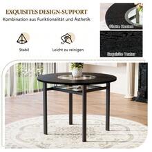 Modern Minimalist Round Table Set (With 4 Brown Technical Fabric Armchairs And Black Metal Legs), 100 Cm Diameter Round Table With Black Wood Look, Suitable For The Living Room. - Maroon - View 6