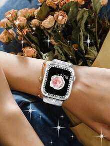 二合一玻璃表壳 + 闪亮弹力表带，兼容 表带 40mm 41mm 42mm 44mm 45mm 46mm，兼容 Series 11 10 9 8 7 6 5 4 3 SE，可调节尼龙腕带，搭配闪亮水钻表壳，专为女孩设计。 - 閃閃錶帶+閃閃錶殼 - 查看 5