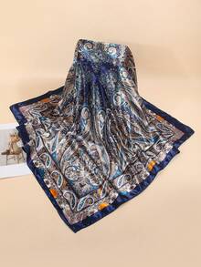 1 chiếc khăn quàng cổ/khăn bandana in họa tiết dài 90cm, phụ kiện thời trang nữ phù hợp cho bãi biển, kỳ nghỉ và sinh hoạt hàng ngày, giúp làm nổi bật trang phục, vật dụng cần thiết cho kỳ nghỉ và du lịch. - Màu xanh hải quân - Xem 3