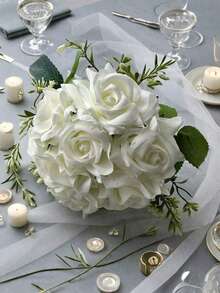 Bó hoa giả màu trắng ngà, bó hoa cho phù dâu, lễ cưới, tiệc tùng, kỷ niệm, trang trí bàn ăn. - Nhiều màu - Xem 9