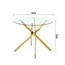 Round Dining Table With Tempered Glass Top And Gold Legs, Coffee Table, Modern And Minimalist Dining Table, 80 * 80 * 76 Cm - Gold + Glass + Metal - View 3