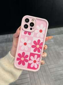 Flower 1pc New Creative Pink Sunflower Dual-Color Plaid Background Pattern Phone Case, Full Coverage Precise Cutout Soft Protective Cover For IPhone 17 Air/17 Pro Max/17/16 Plus/15/14/13/12/11/XS Max/XR/7/8 - Light Pink - View 5