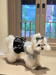 1pc Happy Pet Striped Mini Skirt, Comfortable Premium Fabric, Autumn/Winter - Pink - View 4