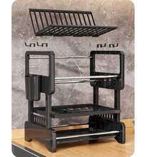 Escurreplatos, escurridor de cocina de 2 niveles, escurreplatos grande con bandeja de goteo, escurridor de platos con soporte para utensilios para platos/cuchillos/tazas/escurreplatos de Pascua - Negro - Ver 8