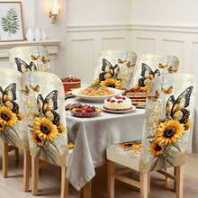 1/2/4/6/30 piezas Fundas de silla de comedor con estampado floral y de girasol, diseño cálido y pastoral con decoración de mariposas, adecuado para mesa de comedor y decoración de habitación, fundas de silla extraíbles y lavables - Multicolor - Ver 6