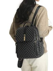 Anti-Theft Geometric Pattern Pu Soft Leather Backpack For Women, Multi-Functional And Stylish Daily Bag, Multi-Pocket Lightweight Travel Bag, Large Capacity Simple School Bag, Convenient Book Bag, Suitable For Students, Nurses, Teachers, Business People, Travel And Vacation, Business Trips, Daily Commuting, Shopping, Office, Dating, Hiking, Training, Work, Birthday Gifts, Holiday Gifts, - Multicolor - View 9