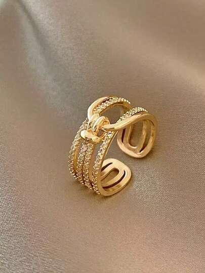 1pc Petite Fresh Double-Ring Floral Design Adjustable Open Ring, Women Jewelry Accessory