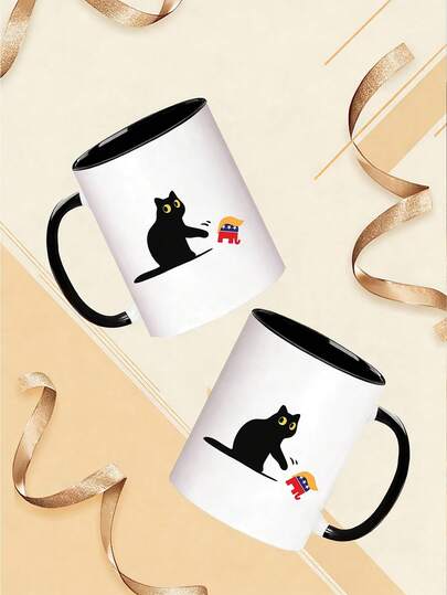 1 Pc 11 Oz Grumpy Black Cat Ceramic Mug, Sarcastic Cup For Hot & Cold Tea, Coffee, Breakfast Milk. Gift For Liberal, Funny Drinkware For Office, Home Decor, Birthday, Christmas And More.