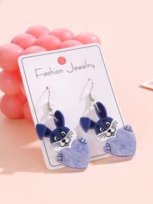 1 Pair Easter Theme Ear Pendants - Acrylic Cartoon Rabbit Holding Heart Shape Earrings, Fun Easter Accessories Earrings, Festive Ritual Sense - Multicolor - View 4