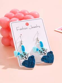 1 Pair Easter Theme Ear Pendants - Acrylic Cartoon Rabbit Holding Heart Shape Earrings, Fun Easter Accessories Earrings, Festive Ritual Sense - Multicolor - View 10