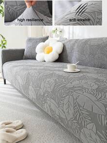 1 pieza Funda de sofá 3D, Funda de sofá de cobertura completa multifuncional, Diseño de patrón de hojas de unicolor, Funda protectora de sofá, Decoración navideña, Funda de sofá de alta elasticidad de una sola pieza con envoltura completa, Incluye 1 funda de almohada - Gris - Ver 9