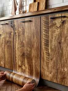 1 cuộn giấy dán tường vân gỗ trang trí nhà cửa, chống thấm nước, bằng vinyl, tự dính, kiểu cổ điển, chất liệu PVC, dùng cho cửa tủ bếp. - Gỗ đơn giản mới - Xem 5