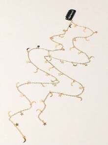 1pc Women & Moon Tassel Hair Clip Chain Headpiece Hair Accessory, Pieces Jewelry, Hair Vine Chain, Hair Accessories, School Stuff, Accessories Y2k, Wedding, Bride To Be - Gold - 查看 2