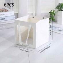 3pcs/6pcs Set Kraft Paper Flower Gift Bags With Ribbon Handles, Bulk Kraft Brown Paper Shopping Bags, Wedding Birthday Party Favor Bags, Square Brown - Multicolor - View 14