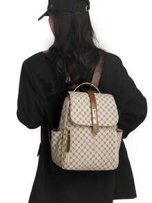 Anti-Theft Geometric Pattern Pu Soft Leather Backpack For Women, Multi-Functional And Stylish Daily Bag, Multi-Pocket Lightweight Travel Bag, Large Capacity Simple School Bag, Convenient Book Bag, Suitable For Students, Nurses, Teachers, Business People, Travel And Vacation, Business Trips, Daily Commuting, Shopping, Office, Dating, Hiking, Training, Work, Birthday Gifts, Holiday Gifts, - Multicolor - View 10