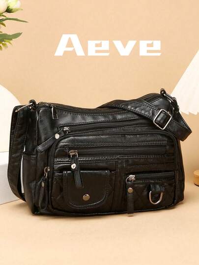 Vintage Shoulder Bag, Women's Multi-Pocket Crossbody Bag, Fashionable Large Capacity Handbag, New Messenger Bag, Tote Bag, Travel Essential, Holiday Bag, Black Bag, Women, Elegant Ladies Bag