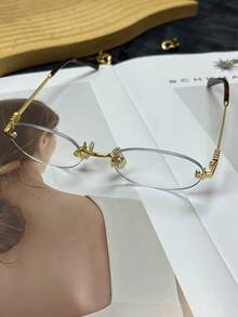 1件装 女士优雅艺术富家女风格椭圆形无框金属眼镜 - 無色 - 查看 9