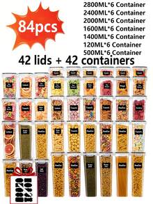 12/24/30/48pcskitchen Gadgets ,Non-Airtight Food Storage Containers With Labels And Markings - Pasta, Flour, Sugar And Grains Stay Fresh Longer,Storage,Gifts For Women,Christmas Stuff ,Local Warehouse - 黑與白 - 查看 15