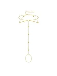 A Gold Bead Y-Shaped Chain Layered Ankle Chain, Bohemian Style Personalized Toe Chain Versatile Accessory - Round Anklet - View 4