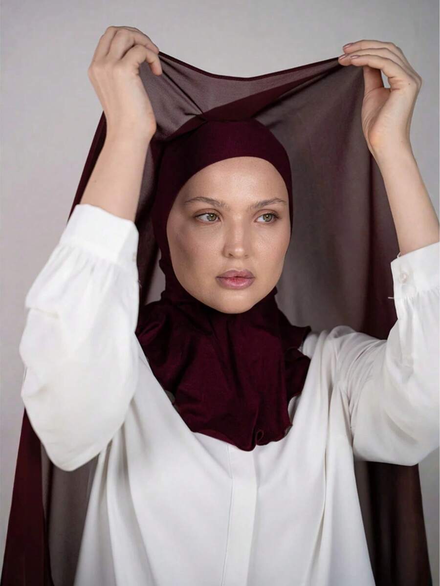 1pc Instant Chiffon Hijab Set, Includes Chiffon Scarf And Undercap, Silky Soft Breathable Chiffon Fabric, Suitable For Daily Wear, Festivals, Prayers, Pilgrimages