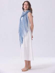 1条渐变色优雅编织围巾，适合春秋季佩戴 - 藍色 - 查看 6