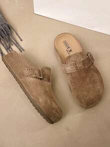 2026新款厚底拖鞋，隐形坡跟设计，女士秋季外出穿着 - 卡其色 - 查看 4