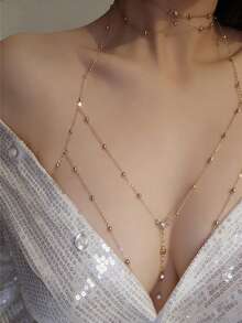 1pc Sexy Women's Body Chain, Suitable For Ramadan, Beach Vacation, Nightclub, Influencer Photo Shoot, Chest Chain - Gold S-5 - View 4